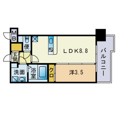 ラファセベルシード博多(1LDK/7階)の間取り写真