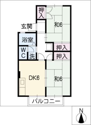 セジュール丸山A棟(2DK/2階)の間取り写真