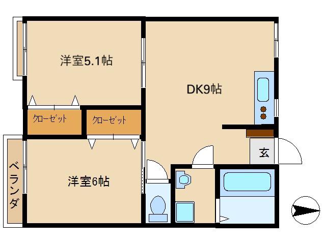 タウニーカワシリ(2DK/2階)の間取り写真