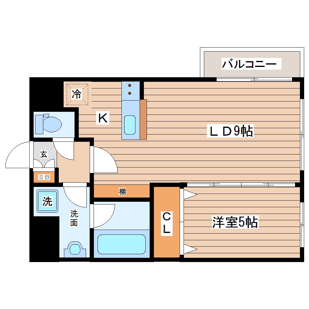 カルロ定禅寺通(1LDK/5階)の間取り写真