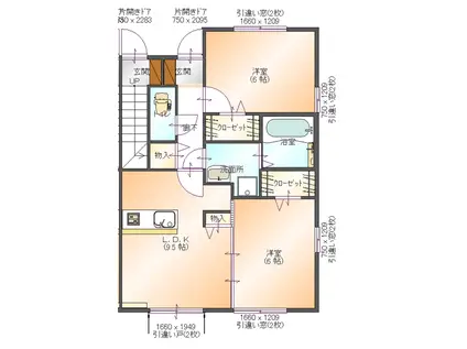 サンモール湯本(2LDK/1階)の間取り写真