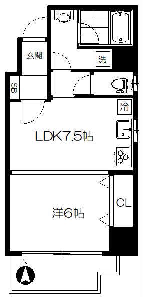 北新宿ロイヤルガーデン(1DK/5階)の間取り写真
