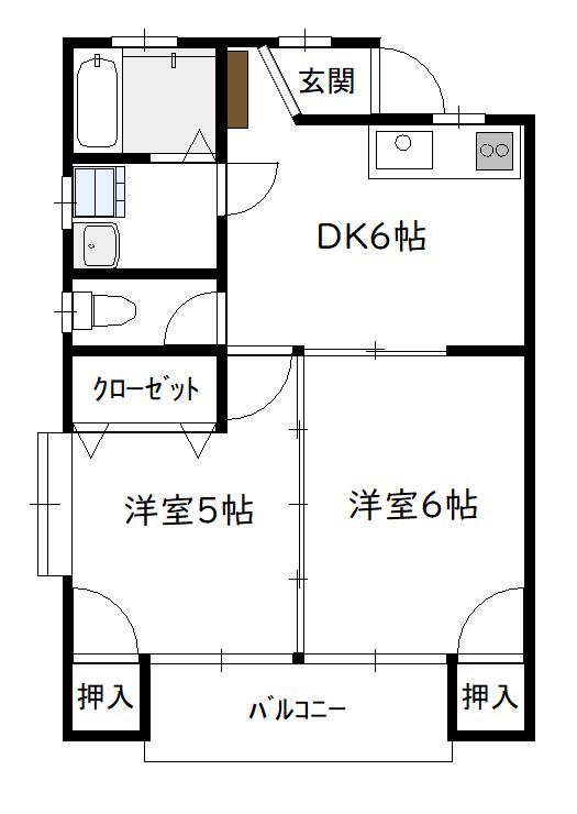アップルハイツ(2DK/2階)の間取り写真