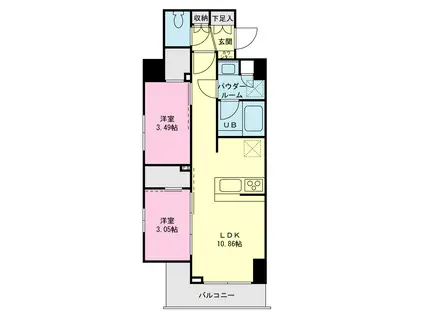 プライムネクサス平和の森公園(2LDK/10階)の間取り写真