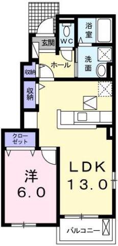 グリーンビレッジ(1LDK/1階)の間取り写真
