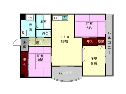 インペリアル東生駒(3LDK/4階)の間取り写真