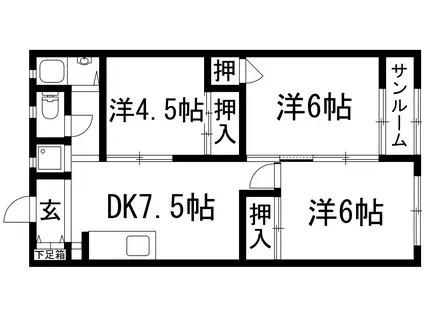 マンション雲雀丘(3DK/3階)の間取り写真