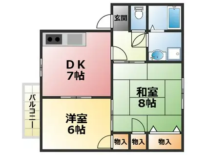 レジデンスグリーンヒル(2DK/2階)の間取り写真