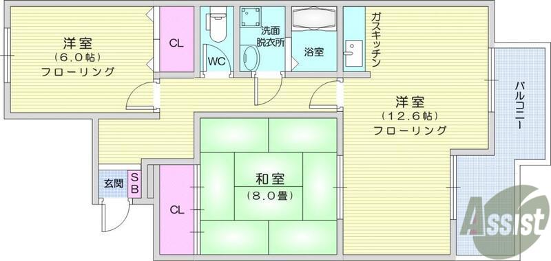 JR東北本線 南仙台駅 徒歩18分 2階建 築31年(2LDK/1階)の間取り写真
