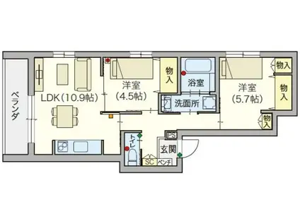 SERENITY COURT 東新町(2LDK/2階)の間取り写真