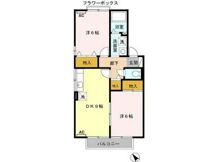 エクセル松下B(2DK/1階)の間取り写真