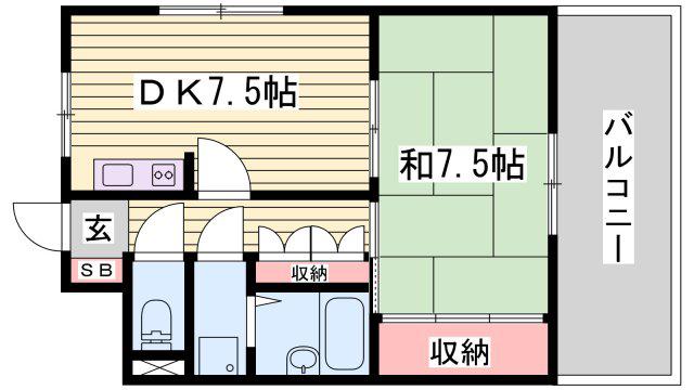 ハイライフ高砂(1DK/2階)の間取り写真