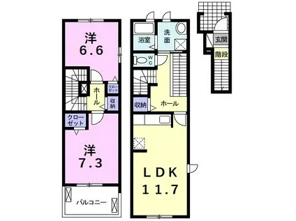 モンテローザI(2LDK/2階)の間取り写真