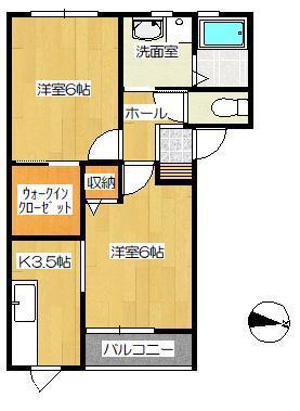 クオーレB(2K/2階)の間取り写真