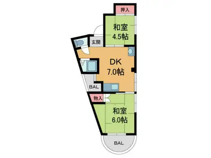 中水ハイツ(2DK/3階)の間取り写真