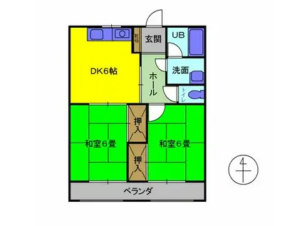 パークハイツ馬場(2DK/4階)の間取り写真