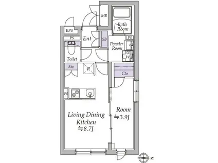 アトリオフラッツ日暮里(1LDK/4階)の間取り写真