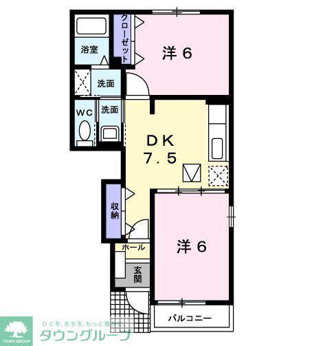 アンソレイエ II(2DK/1階)の間取り写真
