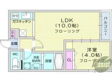 GRANDCHARIOT 大和町(1LDK/1階)の間取り写真