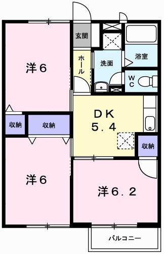 パークサイド 2(3DK/2階)の間取り写真