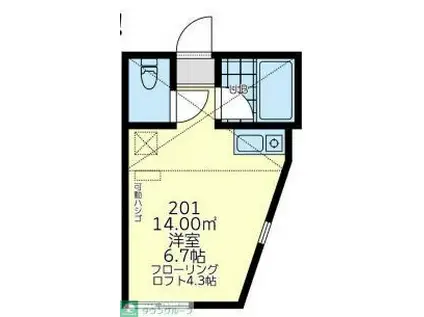 ユナイト八景アルザス・ロレーヌ(ワンルーム/2階)の間取り写真