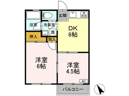 コーポふじ2(2DK/2階)の間取り写真