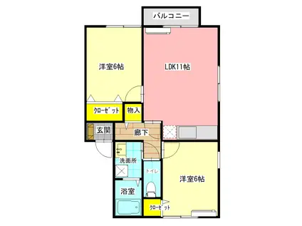 プラムコートA(2LDK/2階)の間取り写真