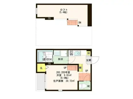 ハーモニーテラス台原II(1K/2階)の間取り写真