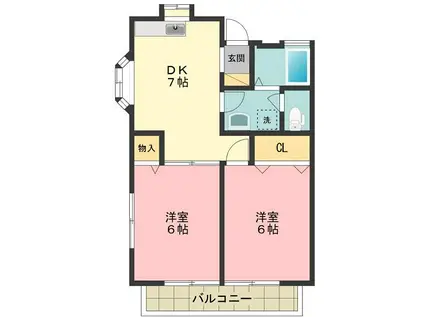 ウィステリア(2DK/2階)の間取り写真