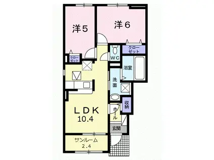 グランツェI(2LDK/1階)の間取り写真