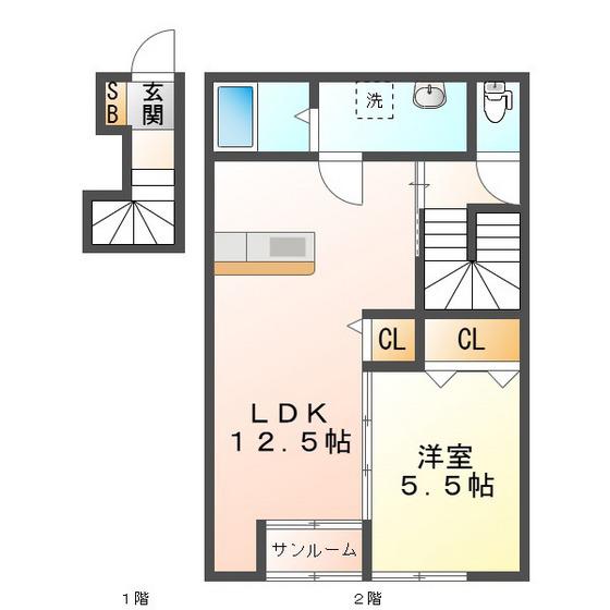MYカメリア(1LDK/2階)の間取り写真
