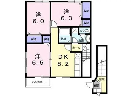 ピュールシエルC(3DK/2階)の間取り写真