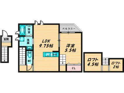 ワン・プレイス近大前(1LDK/2階)の間取り写真