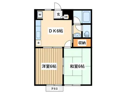 ウィング・テンB棟(2DK/1階)の間取り写真