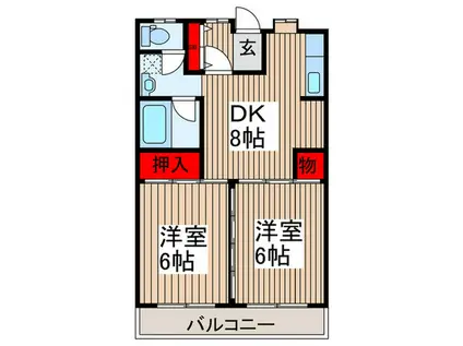 JR埼京線 中浦和駅 徒歩7分 5階建 築35年(2DK/1階)の間取り写真