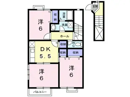 ゴールド・ハピネスA(3DK/2階)の間取り写真