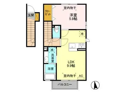 リビオン(1LDK/2階)の間取り写真