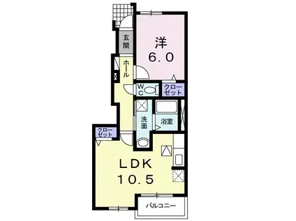 スウィートハウス(1LDK/1階)の間取り写真