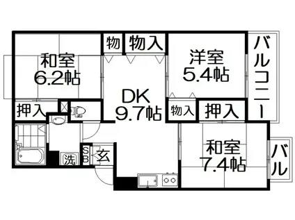 サンライズ星田 B棟(3DK/3階)の間取り写真
