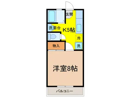 JR常磐線 赤塚駅 車で4分 3階建 築31年(1K/3階)の間取り写真