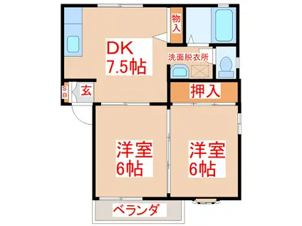 ディアス輝 B(2DK/2階)の間取り写真