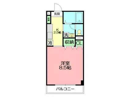 シュクレ大船(1K/3階)の間取り写真