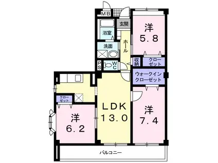 レインボウII(3LDK/2階)の間取り写真