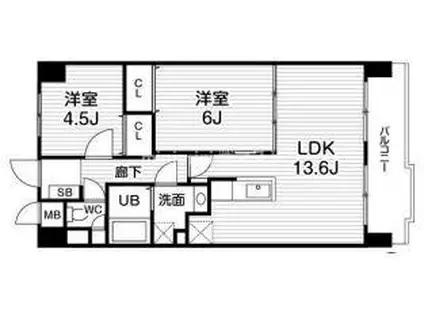 アーデンコート西長堀(2LDK/6階)の間取り写真