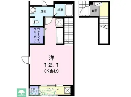 サン ハイム(ワンルーム/2階)の間取り写真