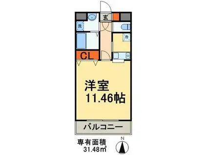 ブランドールヒルズ幕張(1K/2階)の間取り写真