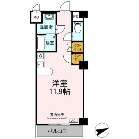 フェリオ甲府上石田(ワンルーム/4階)の間取り写真