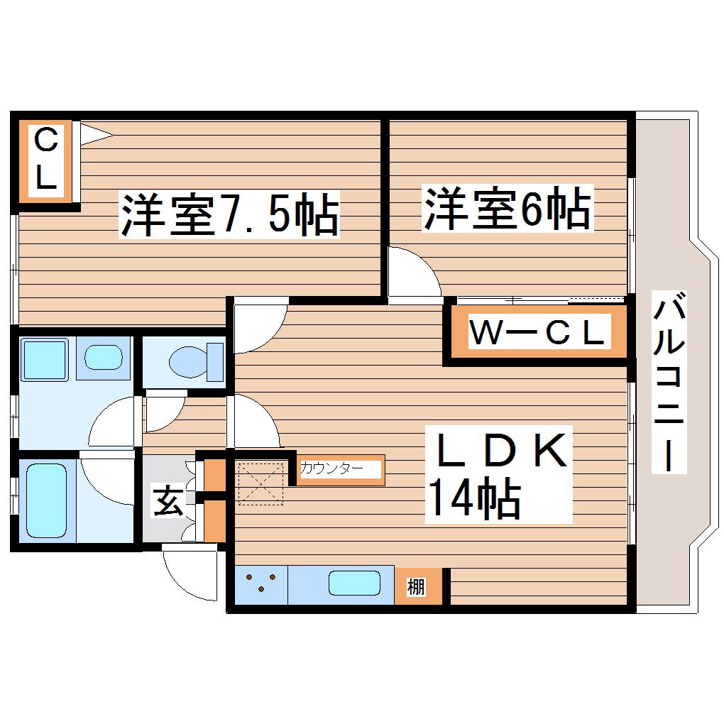 CADOG長町(2LDK/1階)の間取り写真