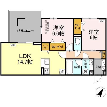 フェリーチェ(2LDK/2階)の間取り写真