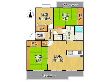 津々山台第二 6棟(3LDK/4階)の間取り写真